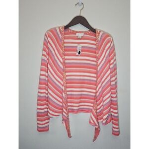 Christopher‎ & Banks Pink and White Striped Cardigan Long Sleeve Size M